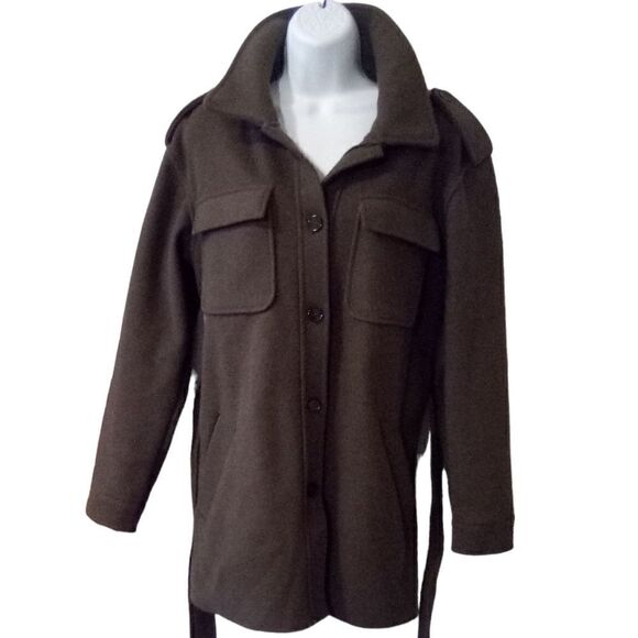 7 For All Mankind cognac brown belted peacoat jacket shacket size S - Picture 5 of 8